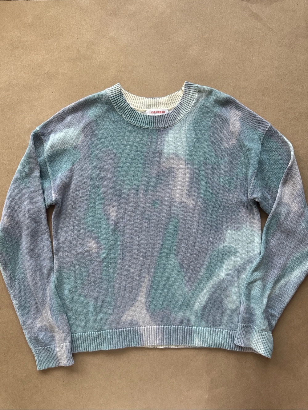 NWT 100% Cotton M Joe Fresh Pastel Blue-Green Tie-Dye Crewneck Sweater